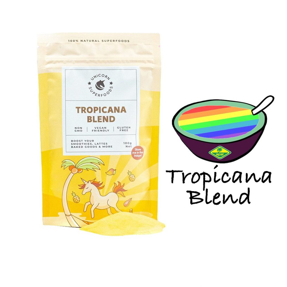 Verpakkimg Tropicanablend poeder unicorn superfood voor smoothies en bowls