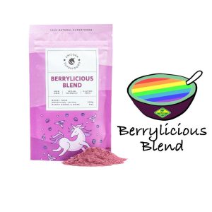 Verpakking Berryliciousblend poeder unicorn superfood voor smoothies en bowls