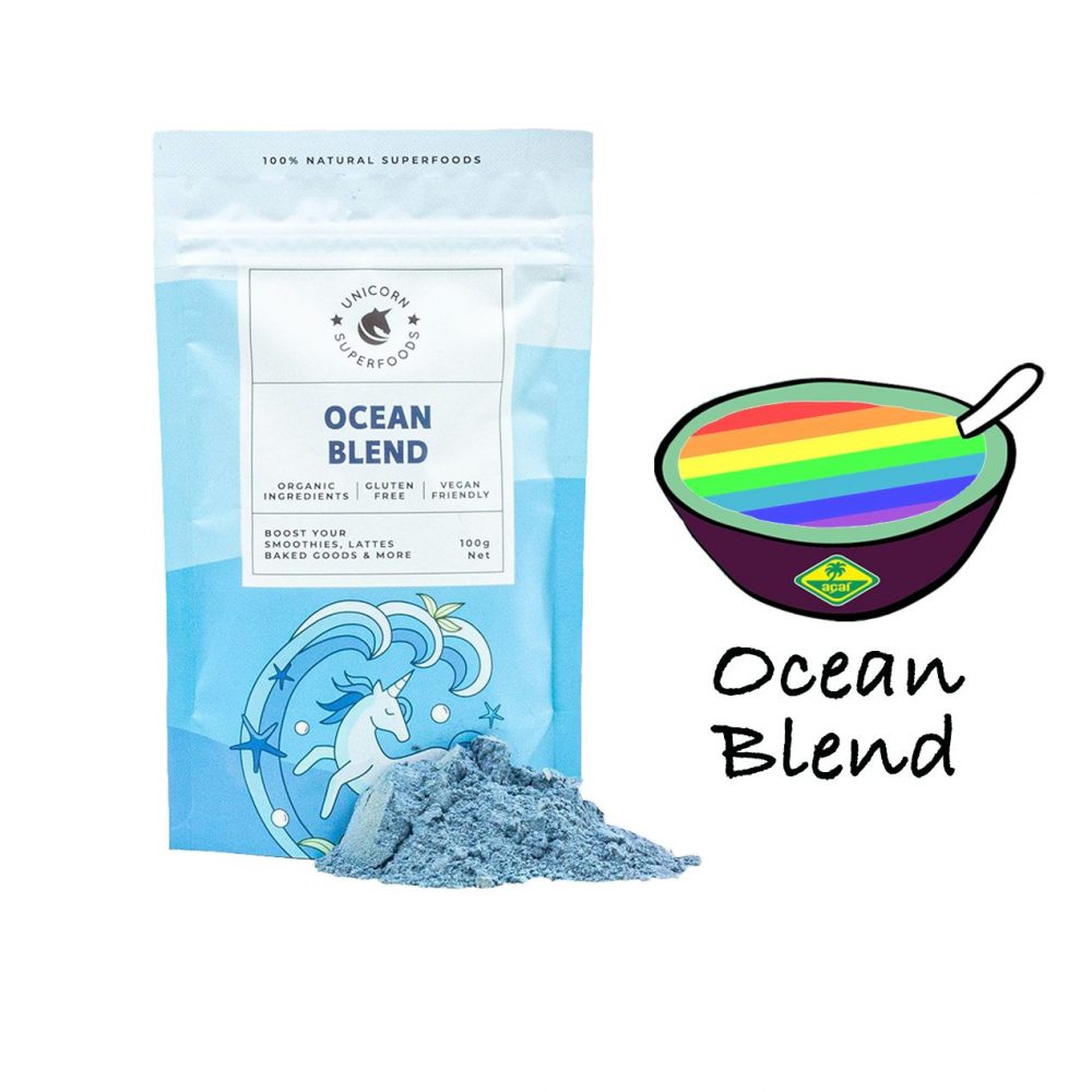 Verpakking Ocean Blend poeder unicorn superfood voor smoothies en bowls
