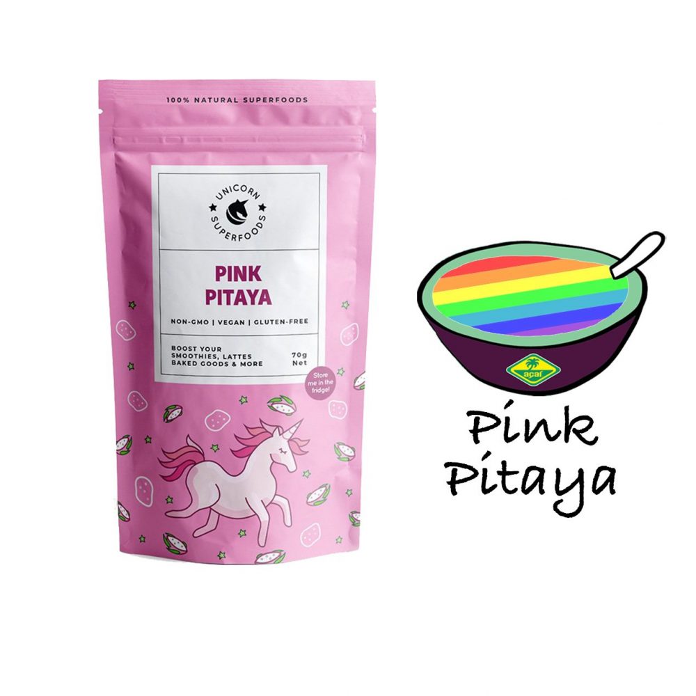 Verpakking Pink Pitaya poeder unicorn superfood voor smoothies en bowls