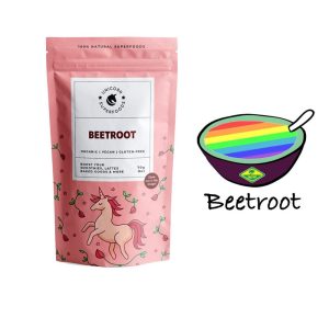 Verpakking Rode biet poeder unicorn superfood voor smoothies en bowls