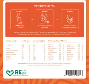 voedingswaarde tabel Plantaardige proteine poeder voor smoothies